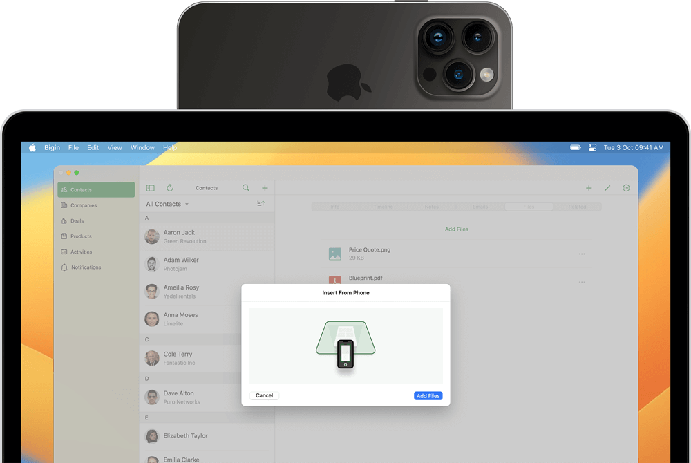 iOSのロック画面ウィジェット - Bigin by Zoho CRM