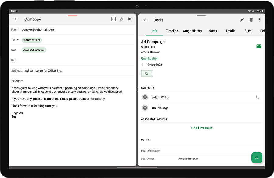 iOSのロック画面ウィジェット - Bigin by Zoho CRM