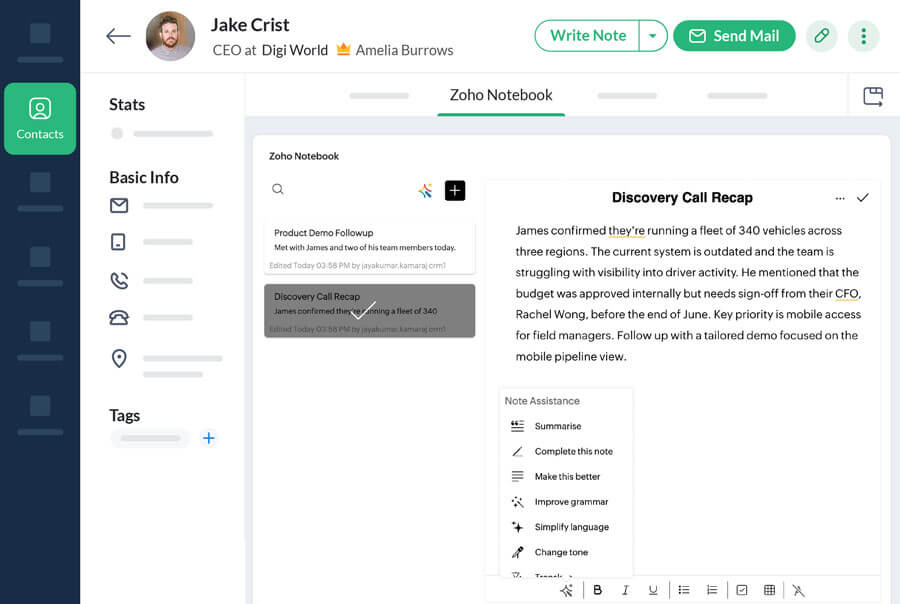 Different AI-powered features for fine-tuning notes