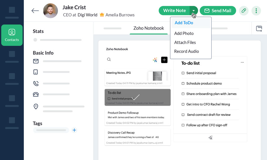 Creating and accessing mult-media notes from Bigin