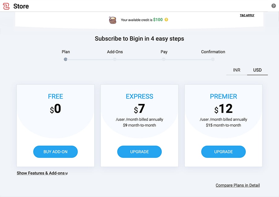 手順2 - Walletクレジットへのアクセス - Bigin by Zoho CRM