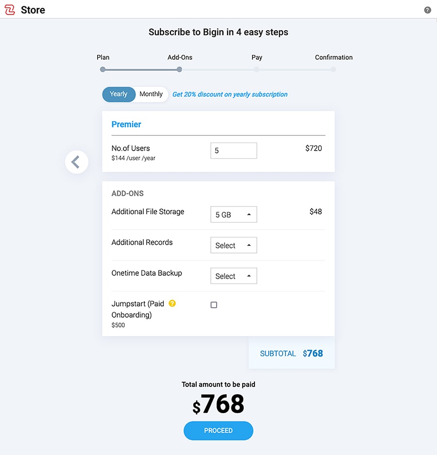 手順3 - Walletクレジットへのアクセス - Bigin by Zoho CRM