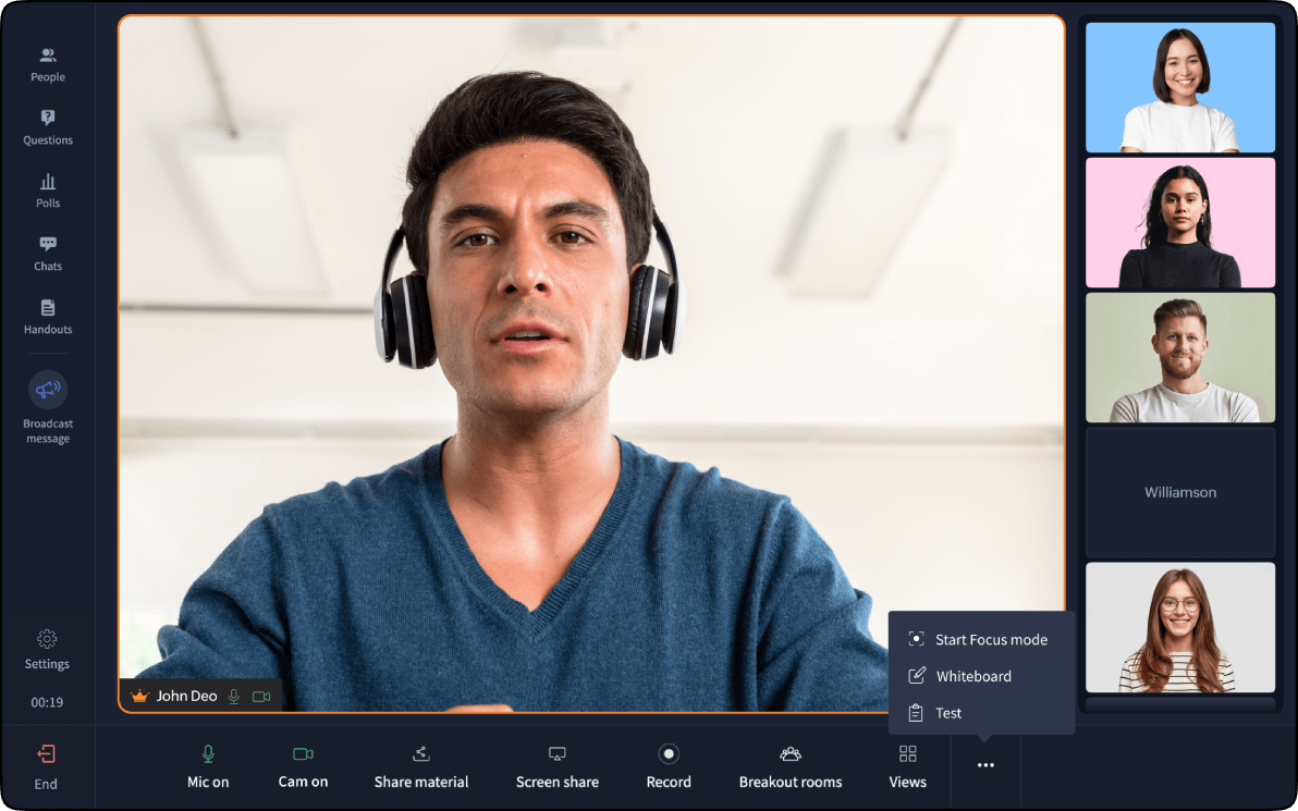 Teach in real time using the built-in live workshop tools