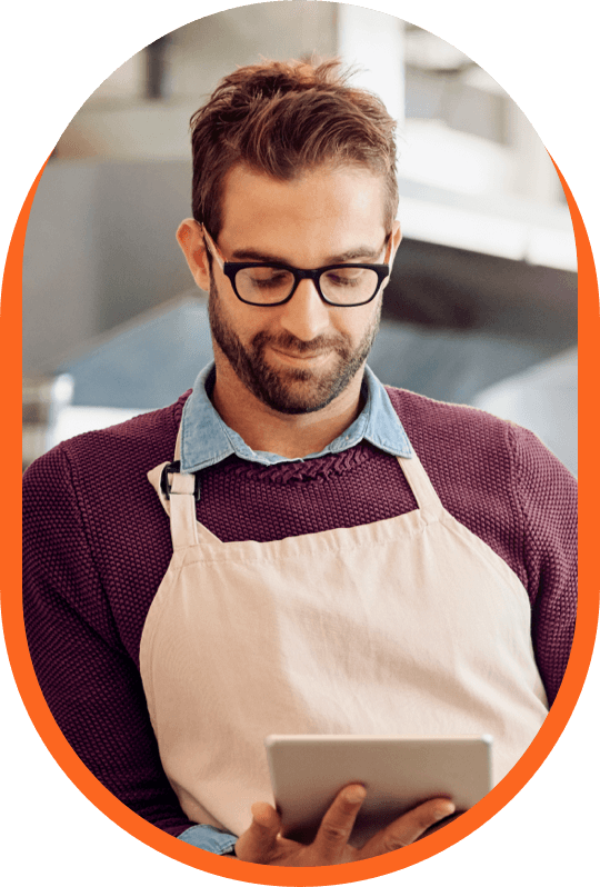 Hospitality staff learning from tab