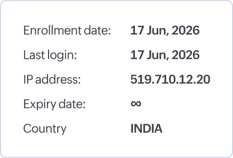 Informations sur l'apprenant : date d'inscription, dernière connexion, adresse IP, date d'expiration et pays