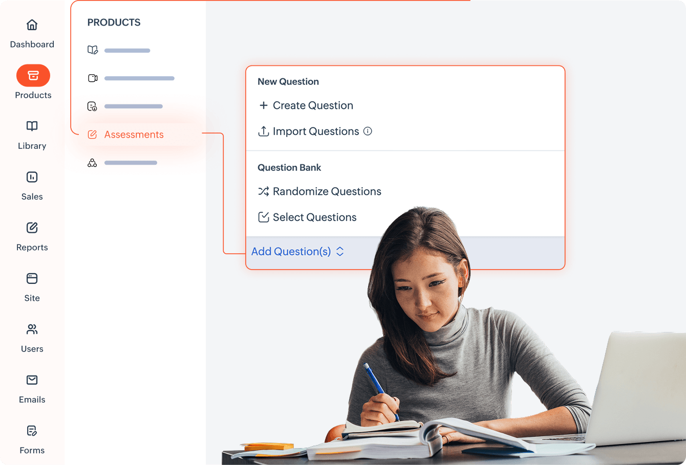 TrainerCentral assessments interface with a student studying