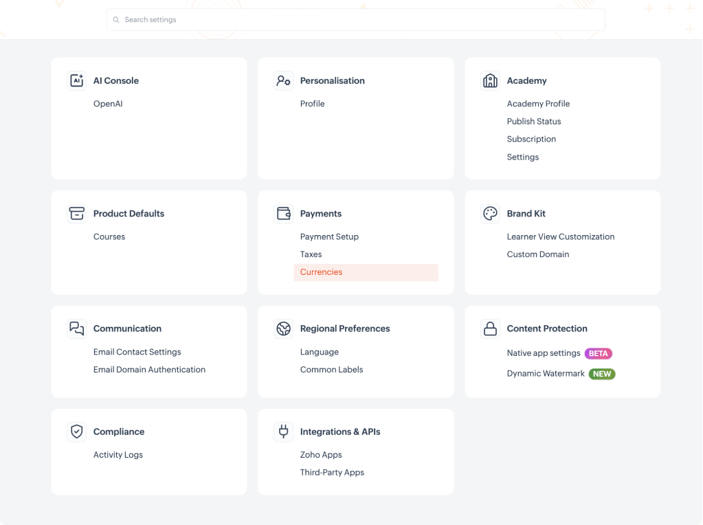 TrainerCentral settings screen