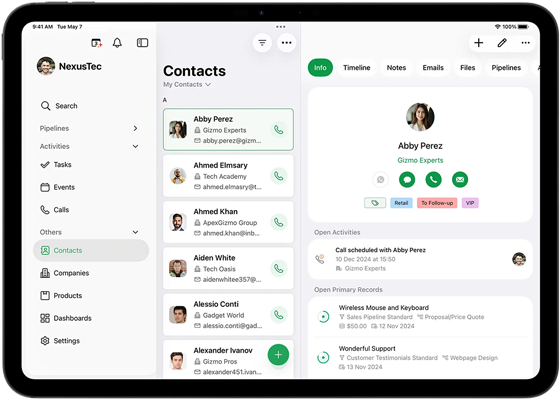 Bigin mobile app on tablet